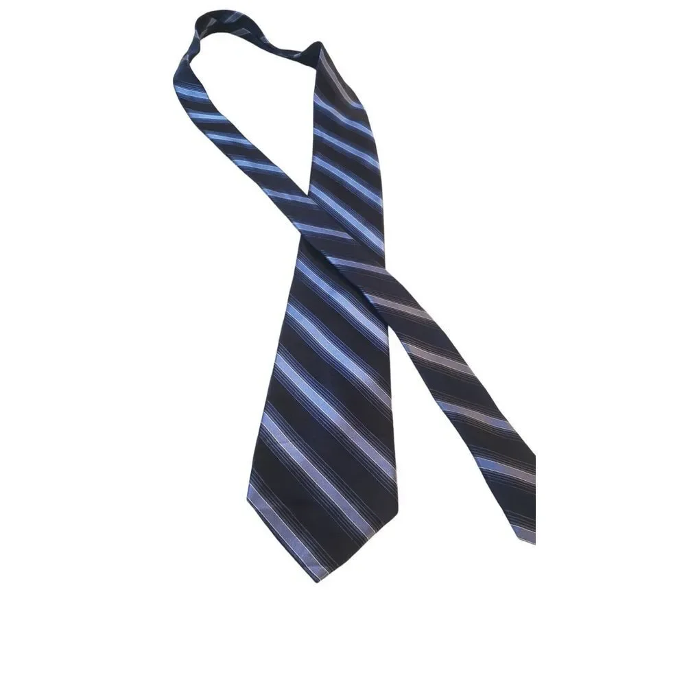 J. Ferrar 100% Silk Neck Tie Navy Blue & Lt Blue Stripes‎ Men Necktie